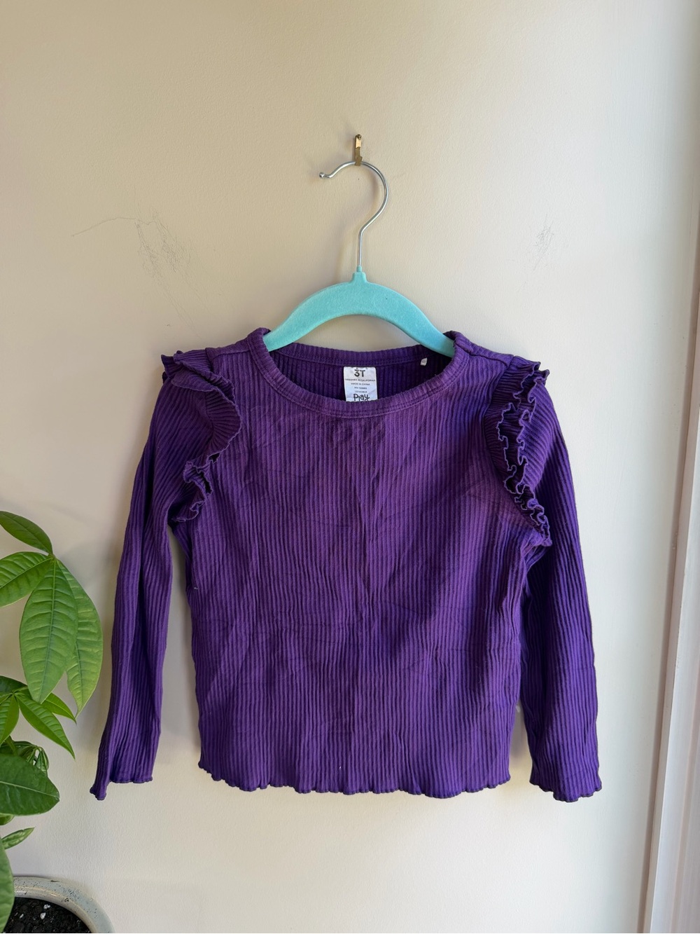 Little Sleepies Purple Ribbed Long-Sleeve Top with Shoulder Ruffles